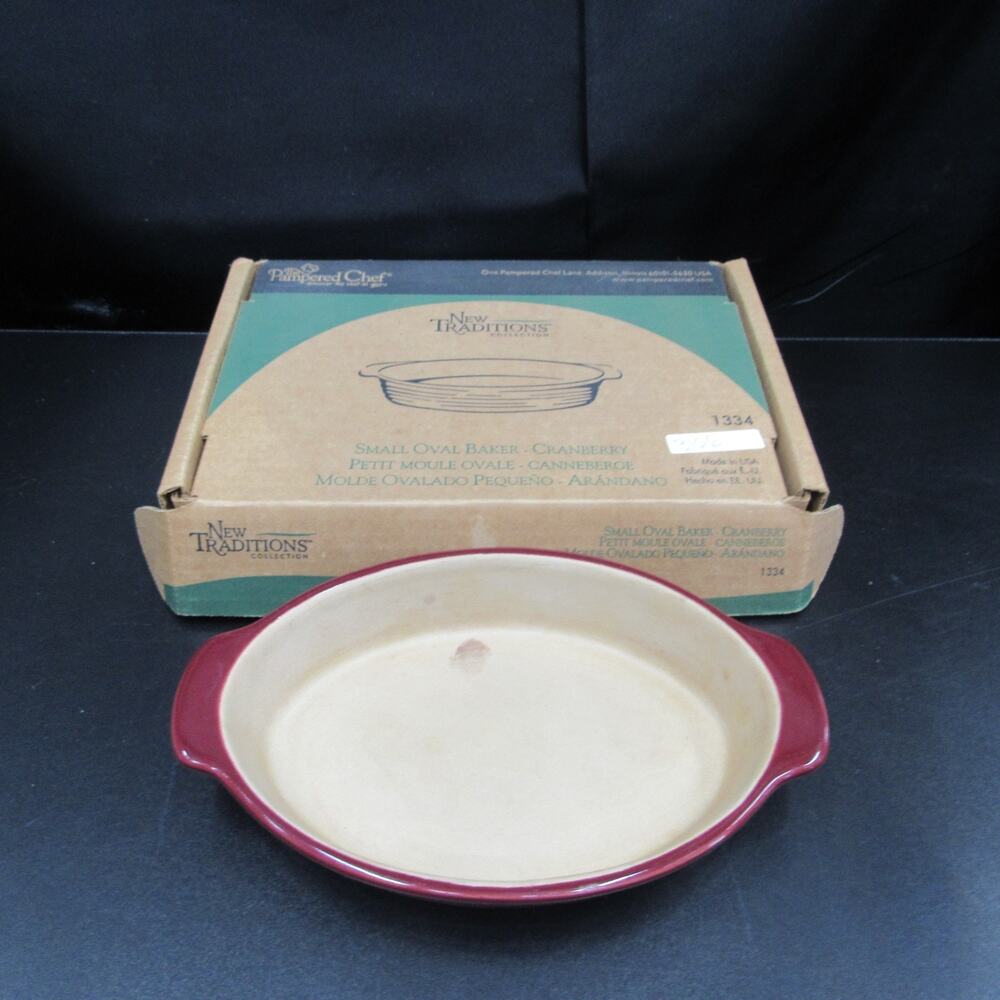 Pampered Chef Small Oval Baker Casserole Cranberry Glazed Stoneware Dish #1334